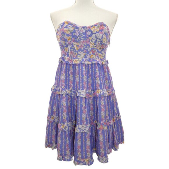 NWT Altar’d State Strapless Purple Floral Ruffle Mini Dress Size S Coquette - Picture 1 of 16